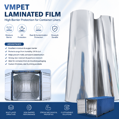 Film stratifié VMPET de 150 μm pour l'isolation des conteneurs de transport et la protection contre l'humidité